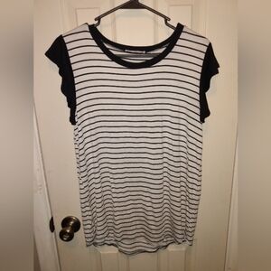 Black And White Striped Flutter Sleeve BomBomTop